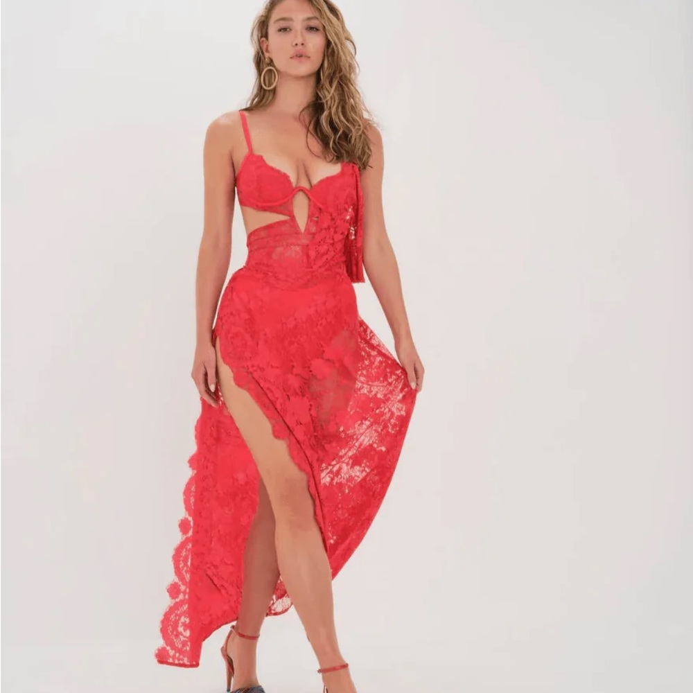 For Love & Lemons Kaia Sheer Lace Maxi Dress